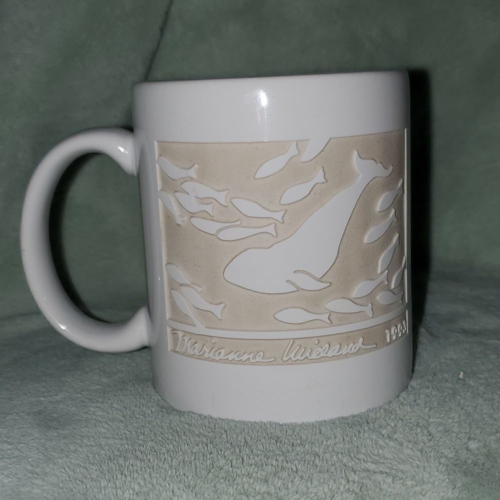 Marianne Wieland 1993 Whale Fish KAKM Anchorage Alaska  Etched Mug 10 oz.